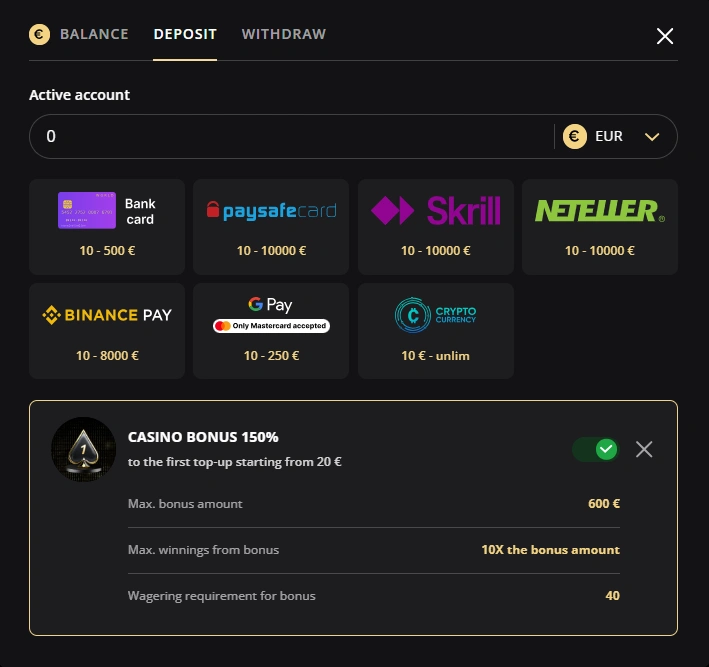 lex deposit page